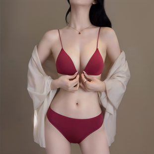 维多利亚多培尔性感前扣内衣女小胸聚拢无钢圈本命年红色无痕文胸