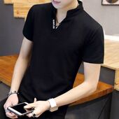 t恤男V领半袖 立领体恤Polo衫 休闲衫 男士 修身 纯棉短袖 韩版 夏季 男装