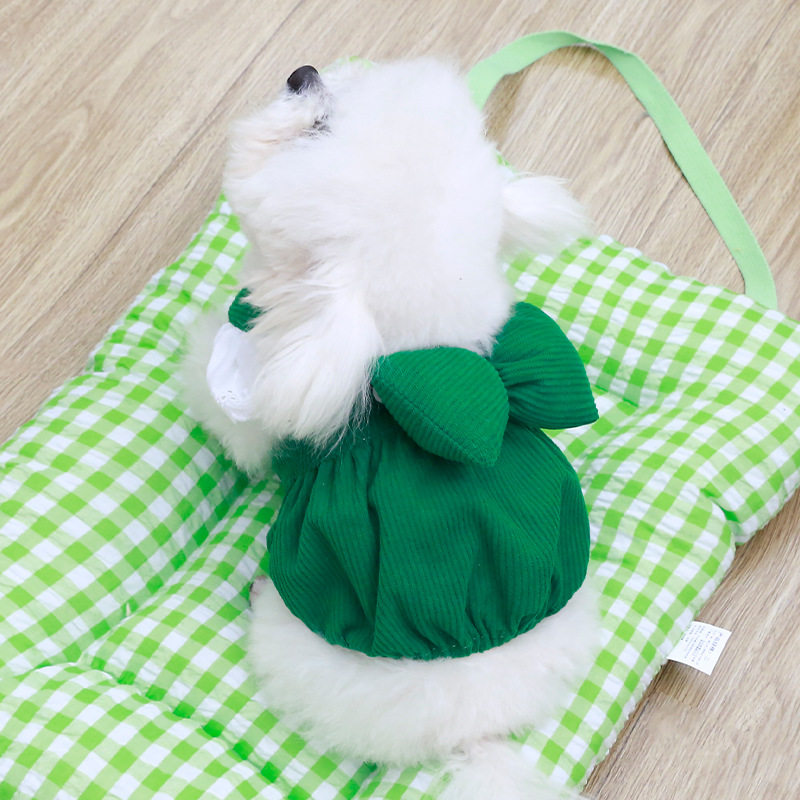 宠物衣服秋冬新款灯芯绒南瓜裙牵引扣泰迪比熊狗狗猫咪保暖蕾丝裙