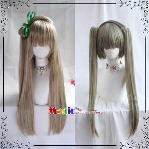 南小鸟灰色长直发动漫双马尾假毛