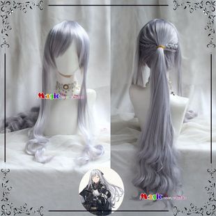 少女前线 AK12 COS假发 忤逆小队  银蓝紫色单马尾 送黑丝带