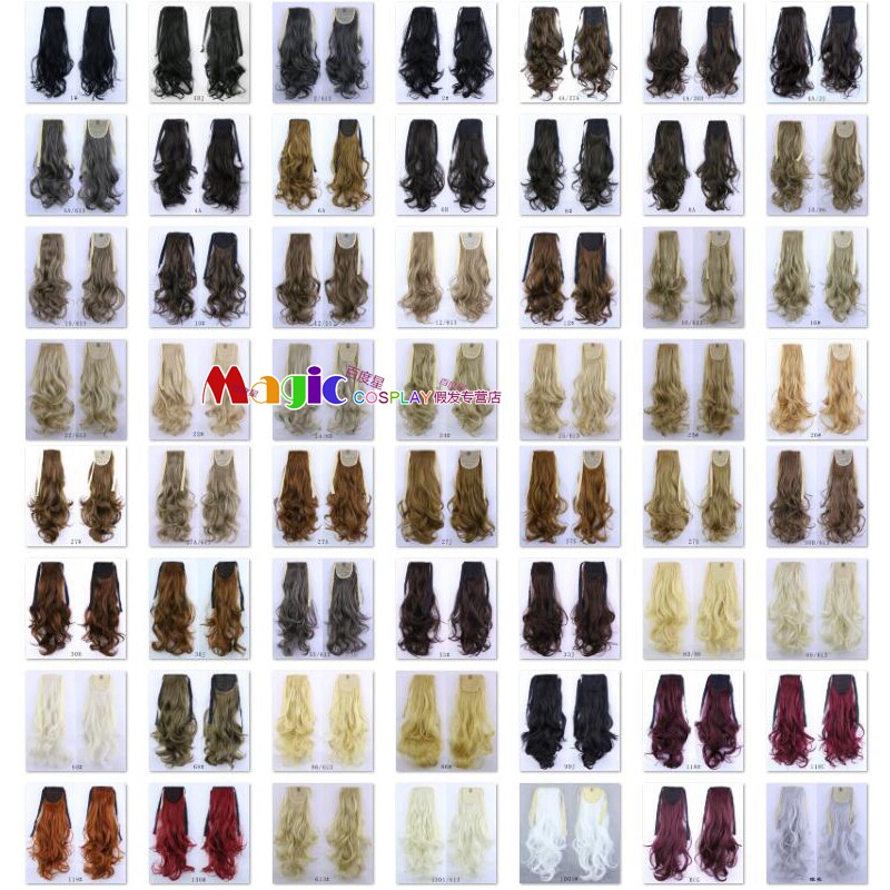 气质夜店假发马尾奶奶灰闷青白红色接发绑带拉绳式捆绑式卷马尾辫