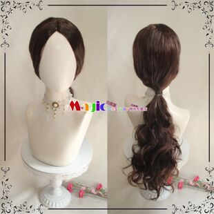 古墓丽影 源起之战 劳拉 棕色中分单马尾卷发全头套cosplay假发