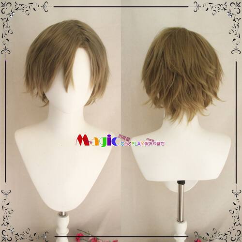 现货 网球王子 手冢国光cosplay假发侧分 草黄色短发少年头套