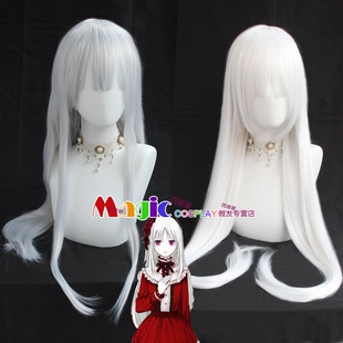 K 栉名安娜 cos假发 银白色长直发 灰白女款 80CM玫瑰网万用假毛