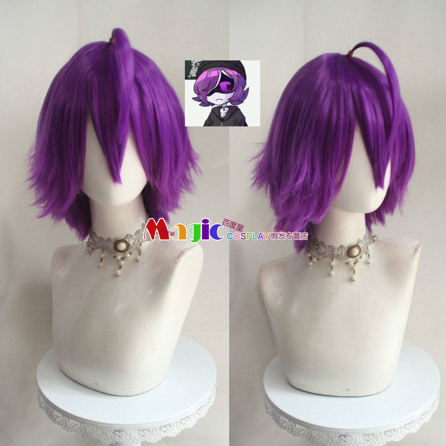 cosplay 无机杀手 Uzi 乌奇 多门 cos假发 成品定制毛紫红色短发图片