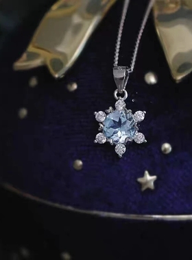 幸运六芒星项链女蓝色雪花ins小众设计韩日系锁骨链小香风送女友