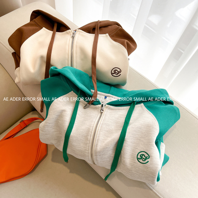 正品ader拼接连帽卫衣宽松帽衫女