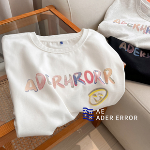ader error small夏季新款短袖T恤笑脸字母印花宽松男女半袖上衣