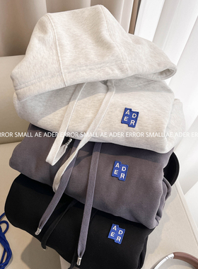 ader error small加绒卫衣秋冬连帽刺绣男女情侣帽衫加厚休闲上衣