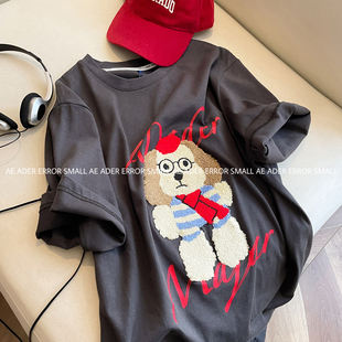 ader error small短袖T恤男女宽松休闲贴布小狗卡通圆领半袖上衣
