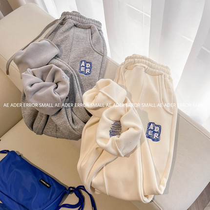 ader error small秋冬加绒卫裤字母刺绣宽松长裤男女运动情侣长裤