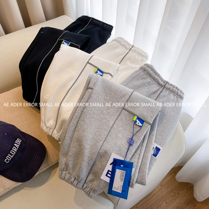 ader error small裤子金晨同款反光条长裤男女宽松拼接休闲束脚裤