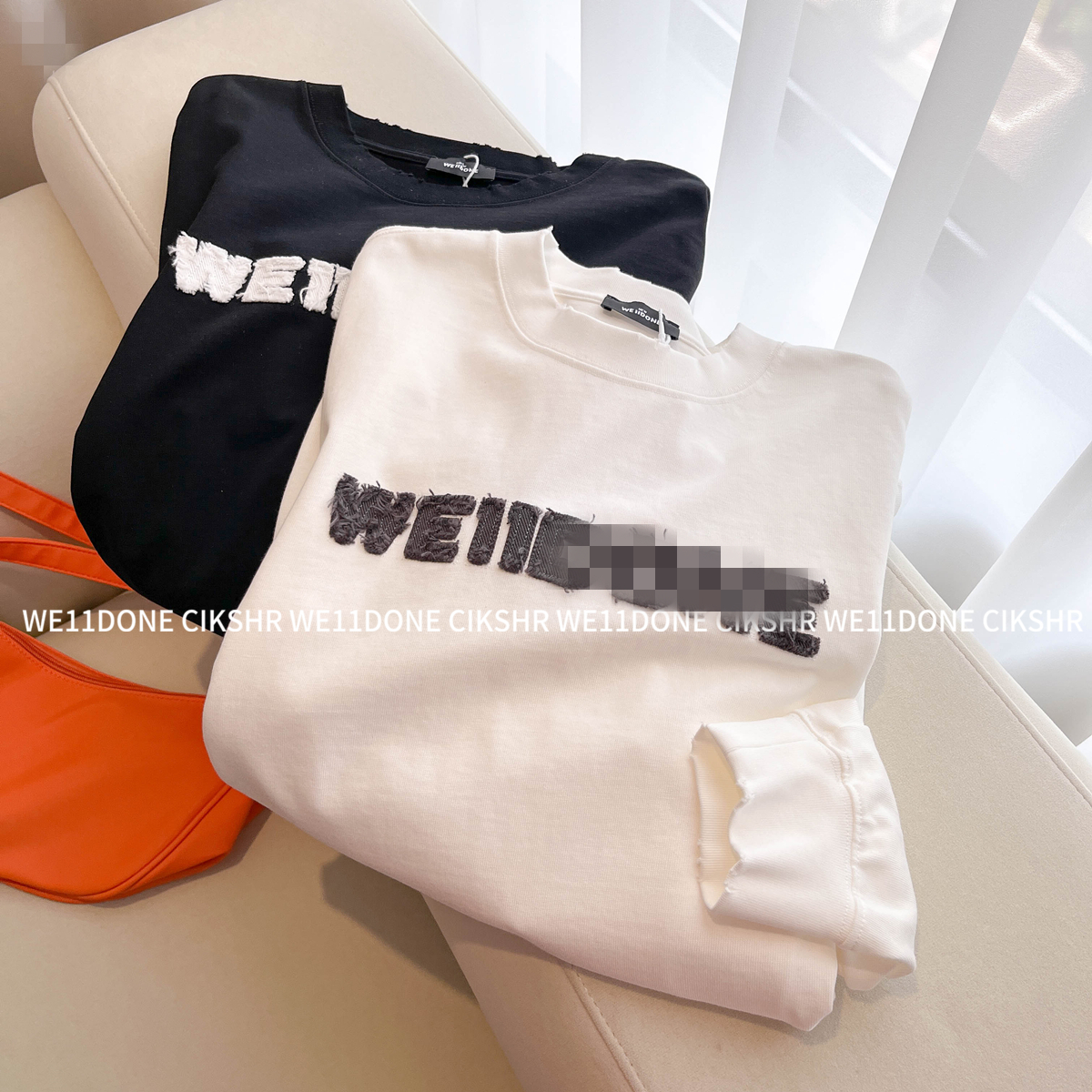 WE11DONE贴布字母长袖T恤男女