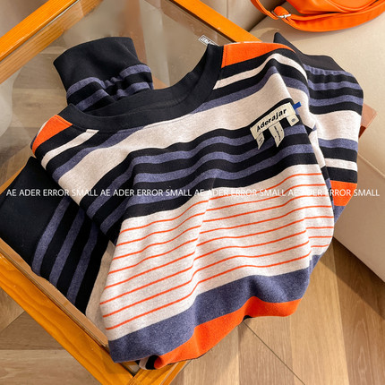ader error small 春秋新款条纹长袖T恤女韩版宽松休闲慵懒风上衣