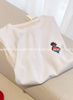 PART OF HEART夏季新款白色短袖女圆领刺绣棉T恤百搭显瘦打底衫潮
