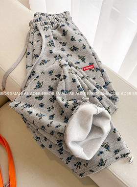 ader error small秋冬新款碎花长裤女加绒韩版宽松休闲学院风卫裤