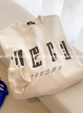 WE11DONE CIKSHR黑色字母刺绣卫衣长袖logo宽松中长款男女上衣潮