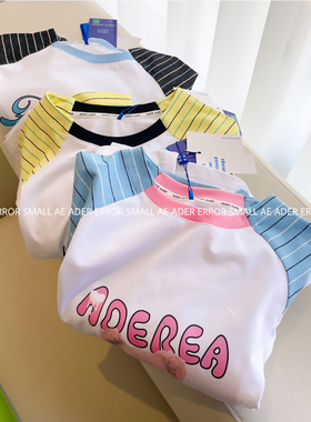 ader error small长袖T恤女春秋条纹拼接卡通宽松圆领打底衫上衣