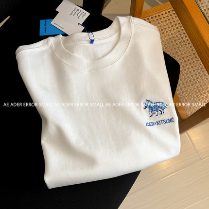 ader error small夏季狐狸刺绣简约情侣短袖T恤宽松清新男女上衣