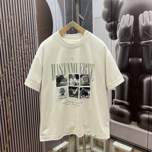 上衣潮款 春夏季 T恤男女宽松高级半袖 重磅复古风印花圆领短袖 新款