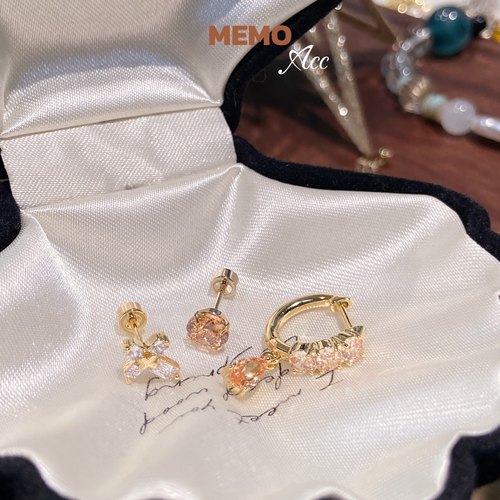 【MEMO】金色泪滴 香槟色锆石水滴设计感耳圈耳骨钉DS172