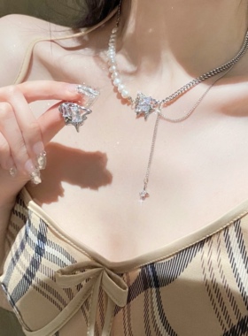 小众设计感金属熔岩珍珠项链