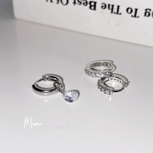 【记忆商店】Jennie同款裸钻水滴钻圈镀银日常百搭耳圈耳扣