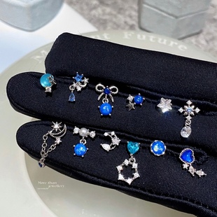 【记忆商店】蓝欧泊蝴蝶结星月钛钢养耳设计感穿刺耳骨钉耳蜗免摘