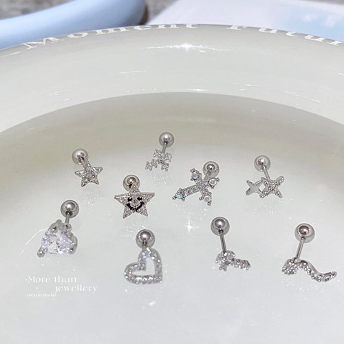 钛钢满钻十字架爱心星星耳骨钉