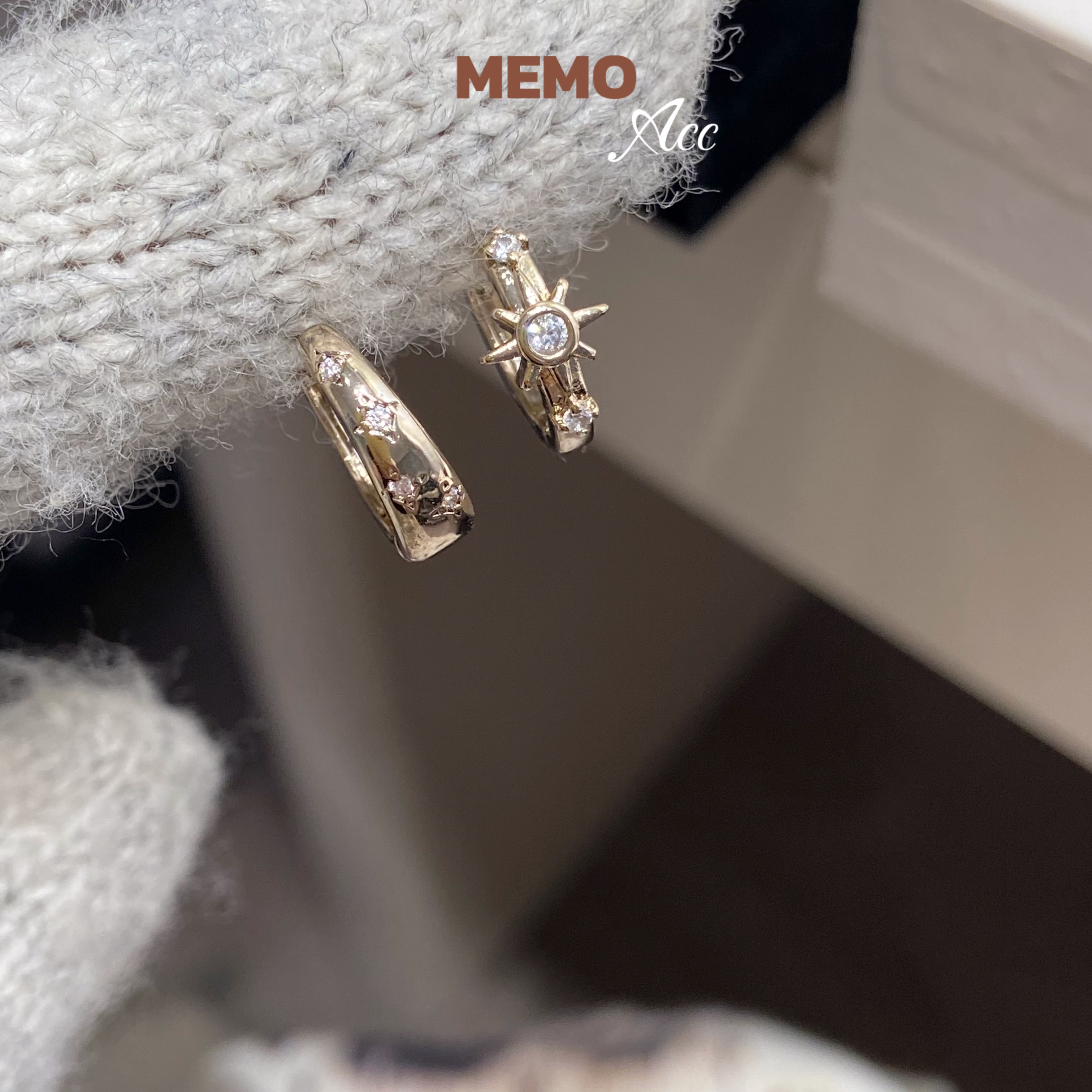 【MEMO】梵星 咖啡金小众百搭不对称款弯针耳扣耳圈E558