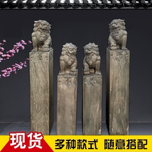 门口摆件玄关装饰石柱狮子汉白玉做旧青石天然仿古复古石雕拴马桩