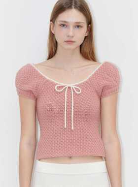 So Cially | SINOON 24春韩国设计师品牌新款蝴蝶结针织短袖T恤