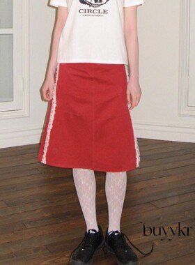 buyykr | SINOON 23春季韩国设计师品牌新品后开叉蕾丝半身中长裙