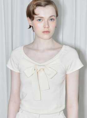 So Cially | SINOON 24春韩国设计师品牌新款蝴蝶结系带t恤女春秋