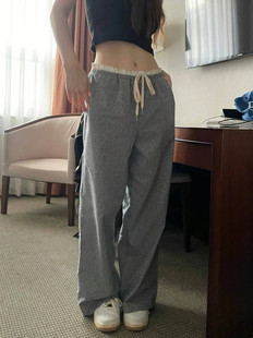 wearraw 美式复古运动裤女春新款显瘦宽松直筒垂感阔腿休闲卫裤