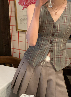 seooocookie 24SS 春季新品西装格纹马夹修身