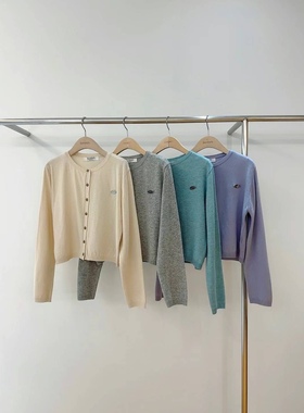 deventi 韩国女春季洋气圆领单排扣长袖针织开衫毛衣外套上衣