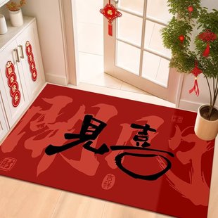 新年红色喜庆入户门地垫进门门口防滑脚垫家用玄关大门口地毯可裁