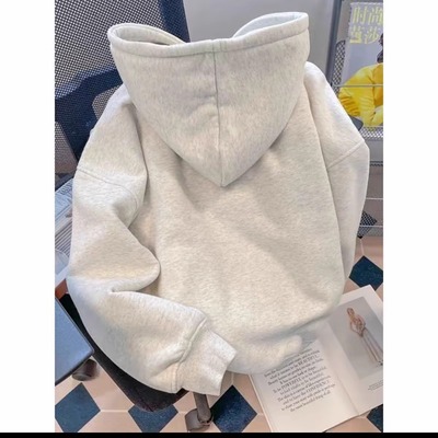宽松慵懒风情侣加绒套头上衣美式复古潮牌hiphop字母卫衣女秋冬季