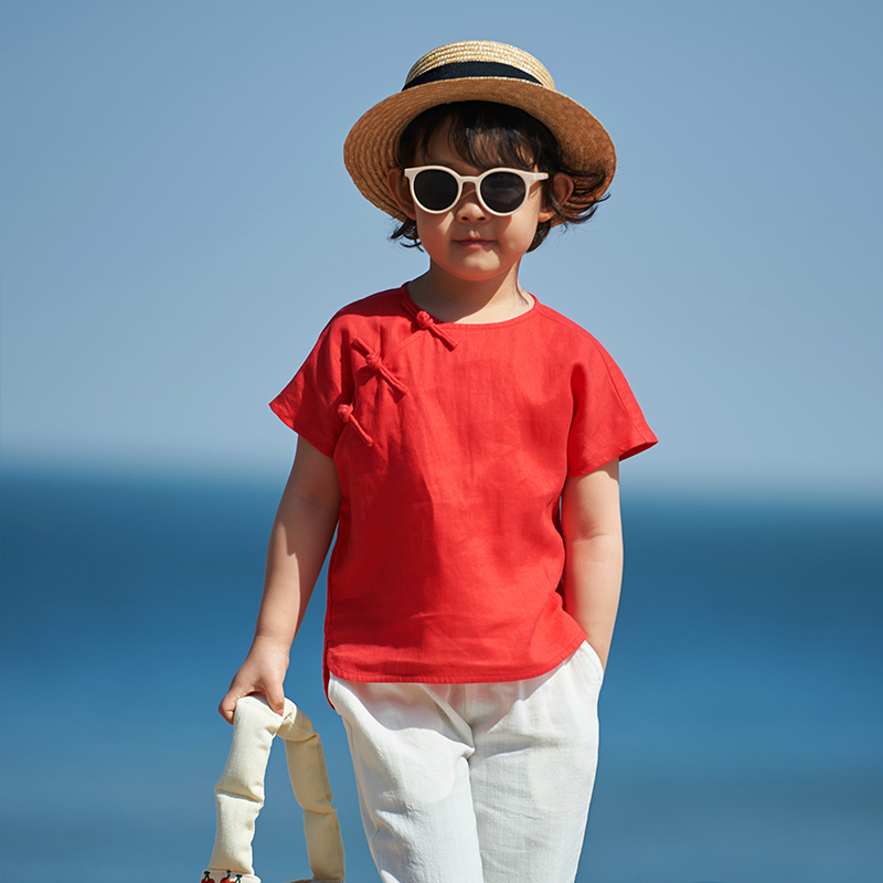 夏季亚麻高端圆领短袖上衣母女装