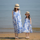 小乐往原创亲子装 纯棉蓝印花吊带女童度假连衣裙母女装 141课 夏季