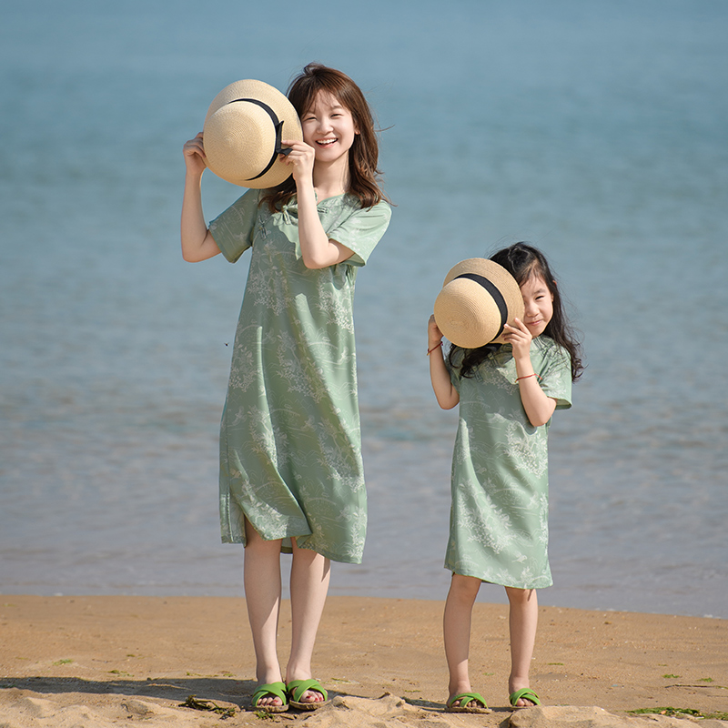 新中式改良旗袍盤扣連衣裙母女裝