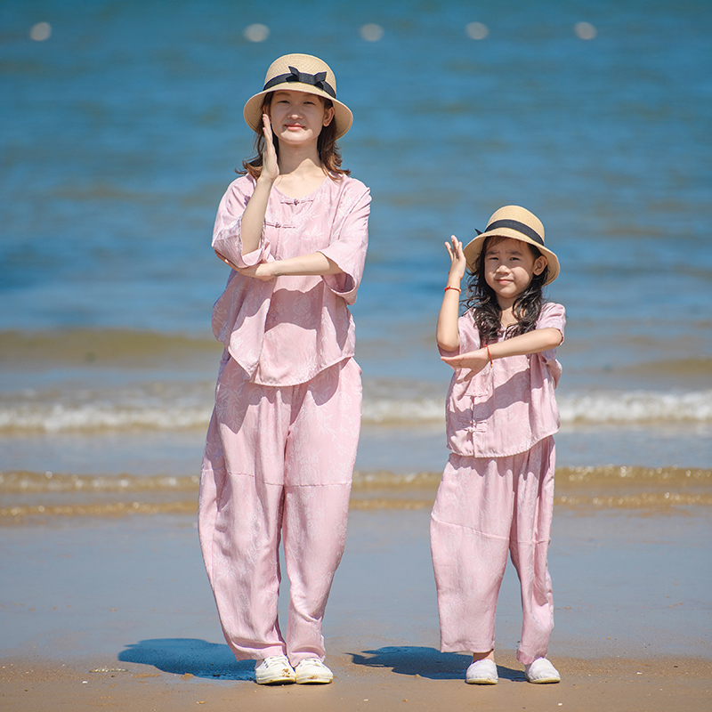 天絲樂往盤扣套裝文藝輕中式母女