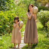 小乐往亲子装 度假女童连衣裙 母女装 121课 夏棉麻文艺清新不一样