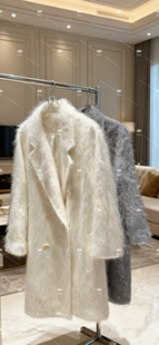 新年战袍100%进口羊毛拉毛大衣女双排扣宽松中长款羊绒外套