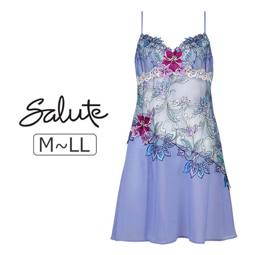 华歌尔Salute睡衣女重工刺绣透明蕾丝性感开叉吊带内衬短裙80G