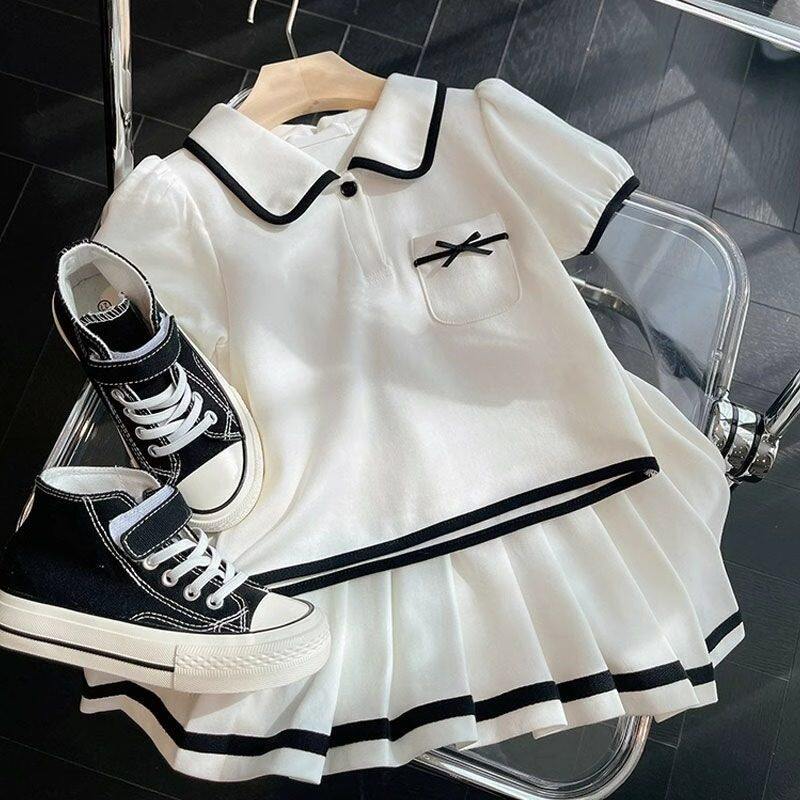 女童套装夏装儿童jk制服学院风2025新款韩版短袖百褶裙休闲两件套