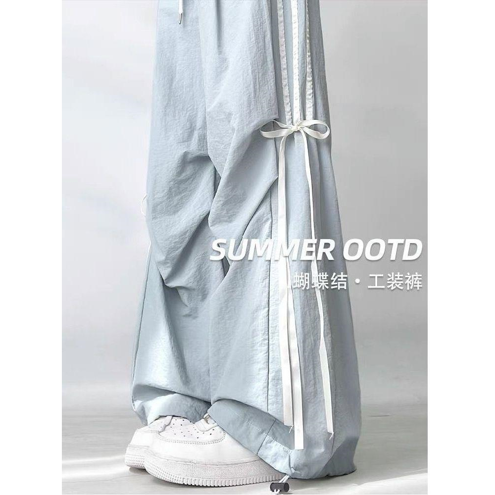 女大童蝴蝶结工装裤2025夏季薄款休闲裤运动速干阔腿裤夏装长裤潮,童装/婴儿装/亲子装,裤子,淘宝优惠券,粉丝福利购,淘宝优惠卷