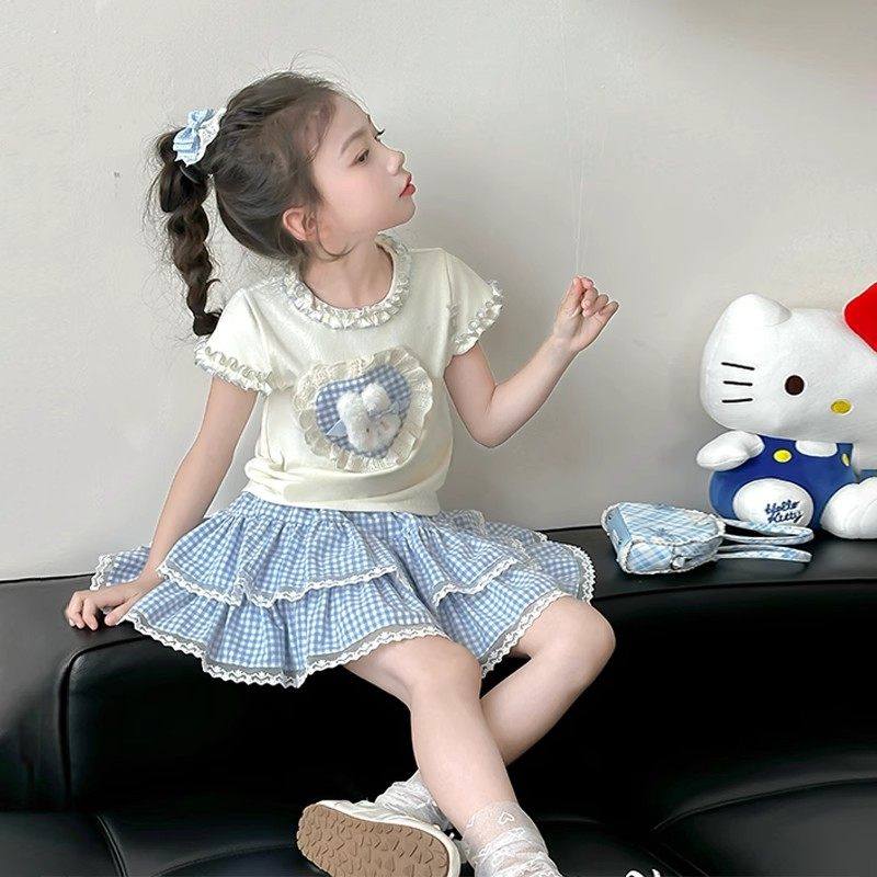 女童套装夏季2025新款儿童格子裙夏装短袖t恤女孩蕾丝短裙两件套,童装/婴儿装/亲子装,套装,淘宝优惠券,粉丝福利购,淘宝优惠卷